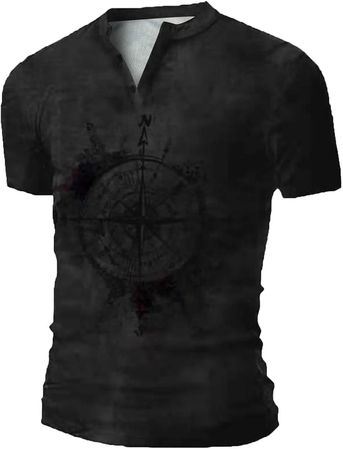 Mens Graphic T-Shirt Compass Rune Print Funny Tees for Men Summer Vintage Henley Tshirts Casual Athletic Retro Tops