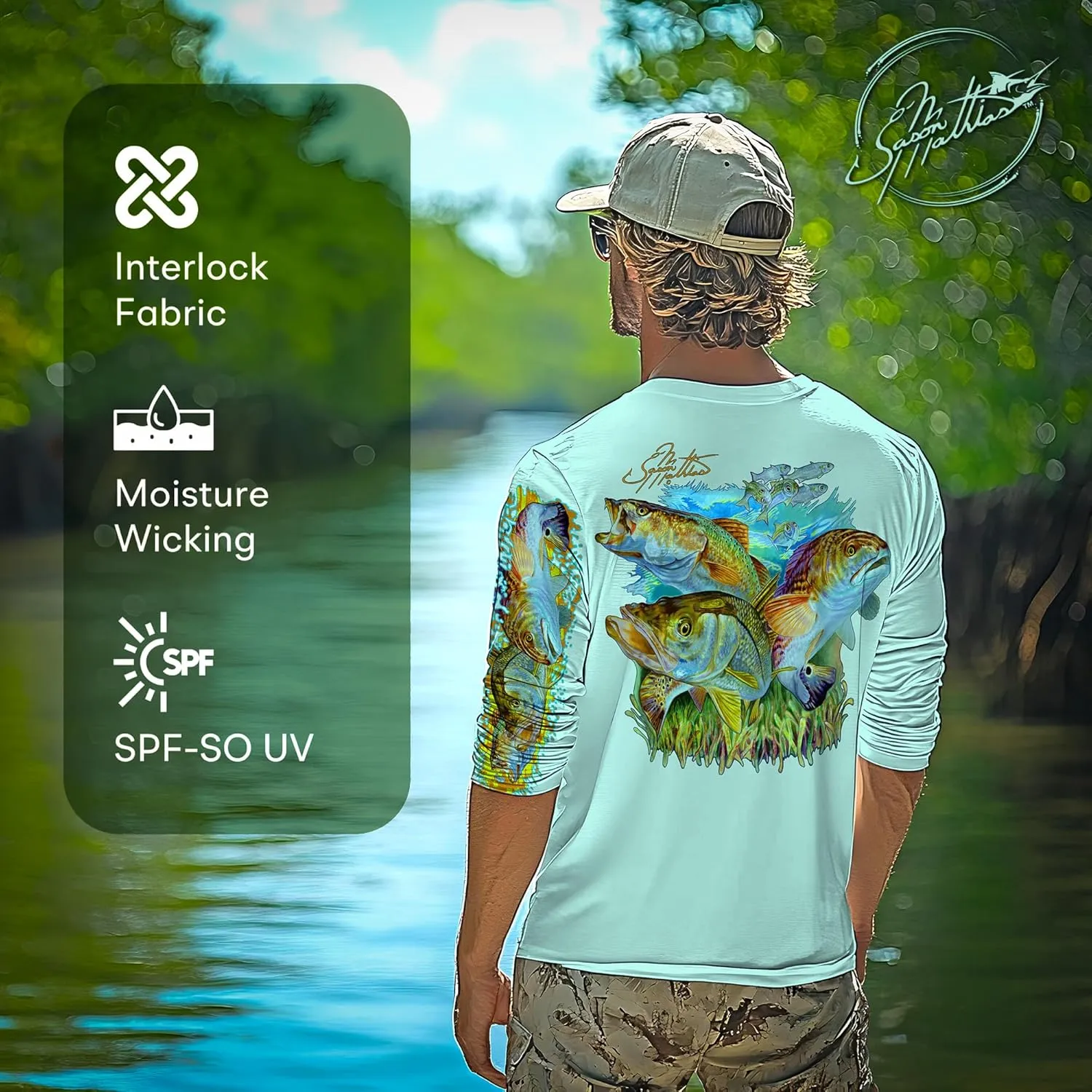 Mens Inshore Slam Comfortable Fishing Shirt-UPF 50  Interlocking Fabric, Quick-Dry, Ideal for Anglers (JM010)