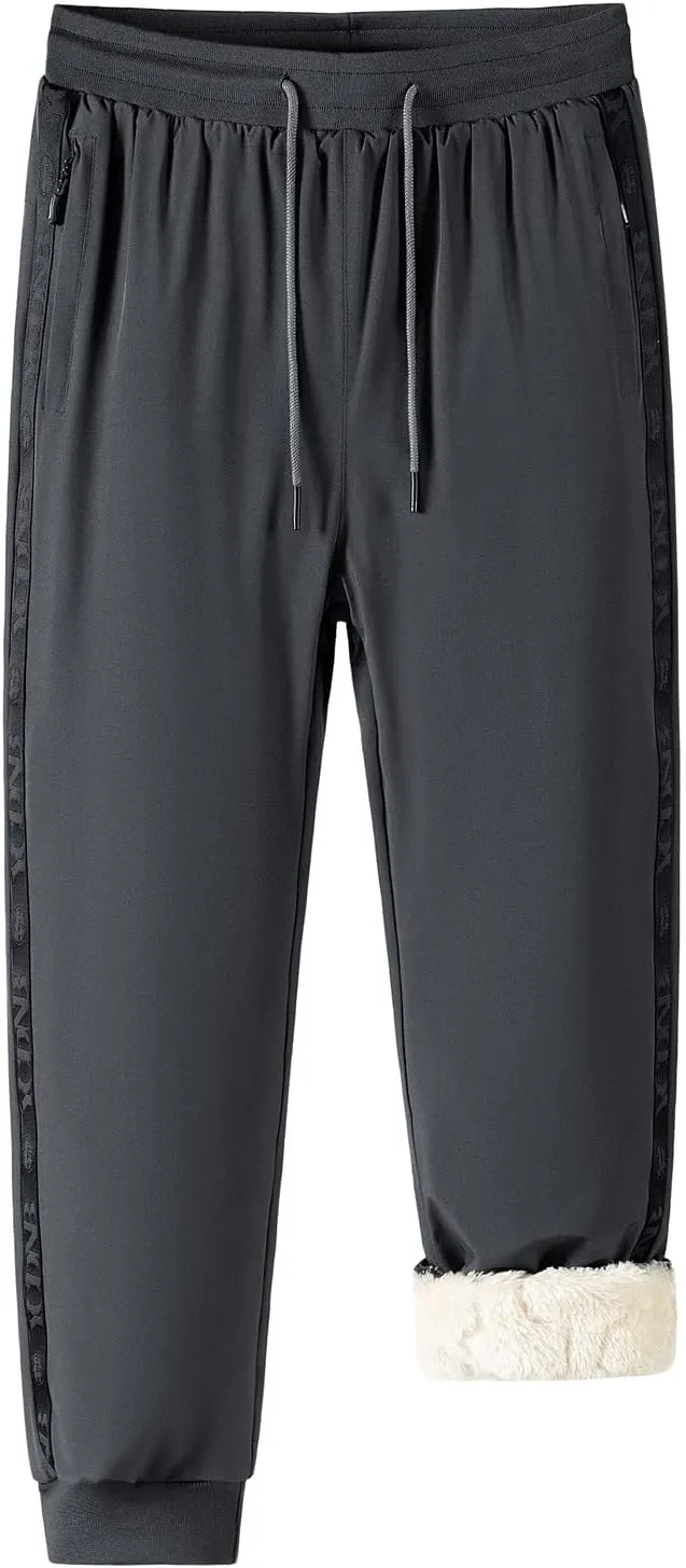 Mens Jogger Pants Drawstring Elastic Waist Solid Plush Thickened Sport Pant Casual Loose Fitness Sport Sweatpants
