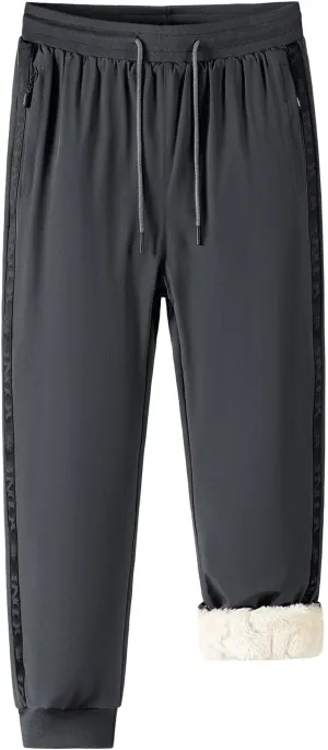 Mens Jogger Pants Drawstring Elastic Waist Solid Plush Thickened Sport Pant Casual Loose Fitness Sport Sweatpants