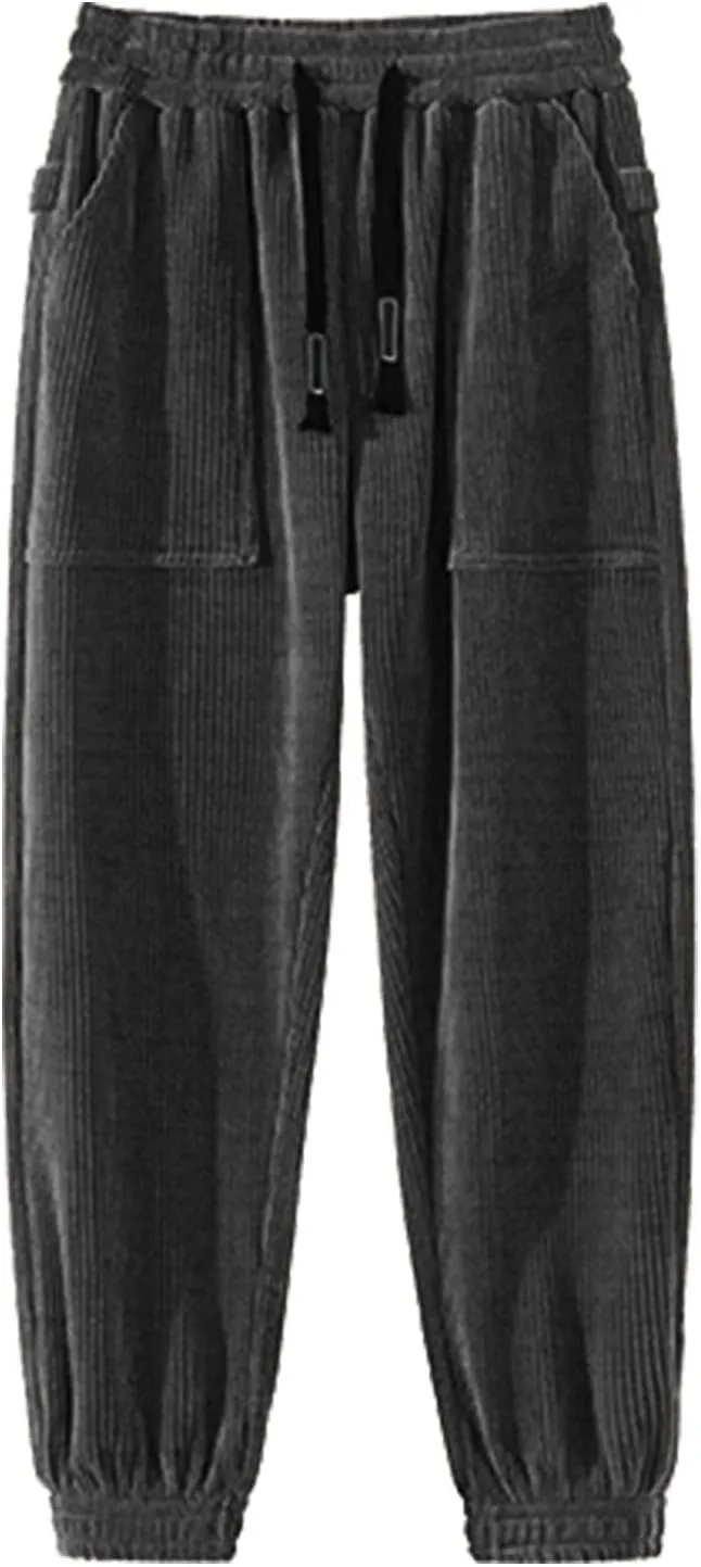 Mens Korean Corduroy Pants Casual Loose Fit Fashion Hip Hop Streetwear Chino Cargo Sweatpant Skater Pants with Pocket