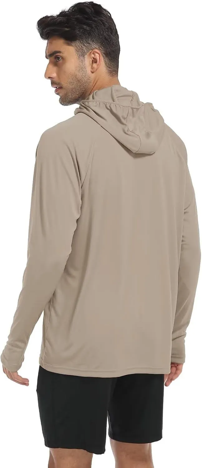 Mens Long Sleeve Sun Shirt with Hood Mask UPF SPF UV Protection for Hiking Fishing Kayaking Summer Outdoor Activities