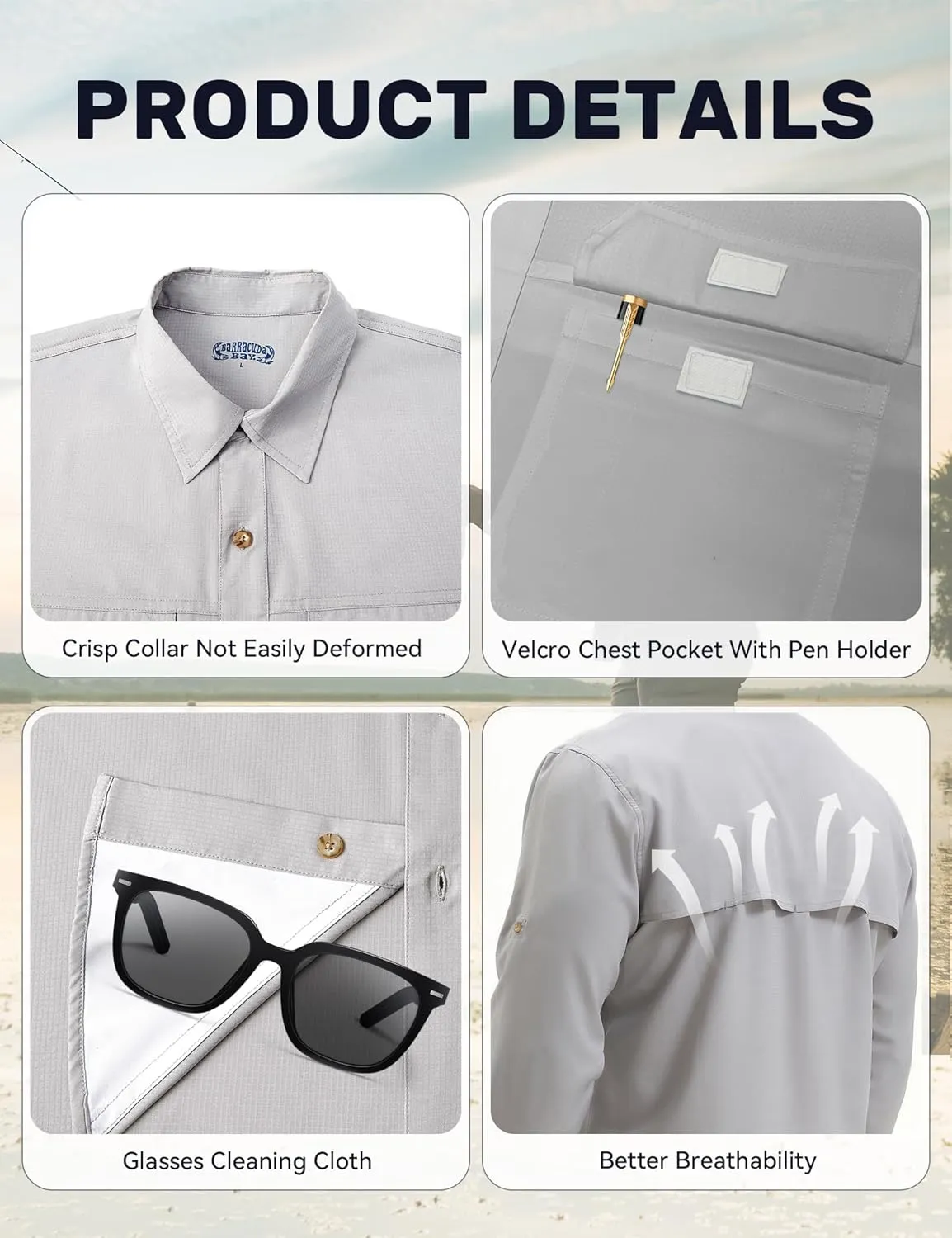 Mens Long Sleeve Sun UV Protection Shirt Cooling Quick Dry Fishing Shirts for Travel Outdoor Camping Hiking UPF 50 