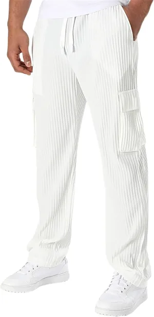 Men's Loose Straight Corduroy Pants Casual Slim Fit Drawstring Solid Color Work Pants Thick Breathable Sport Trousers