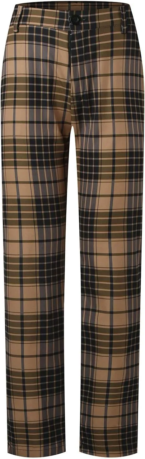 Men's Plaid Dress Pants Skinny Slim Fit Tapered Pants Stretch Chino Pants Checked Office Prom Trousers with Pockets