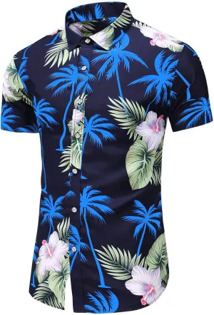 Men's Printed Beach Hawaiian Button-Down Slim fit Dress Shirt