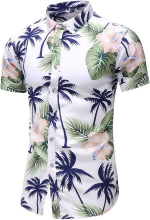 Men's Printed Beach Hawaiian Button-Down Slim fit Dress Shirt