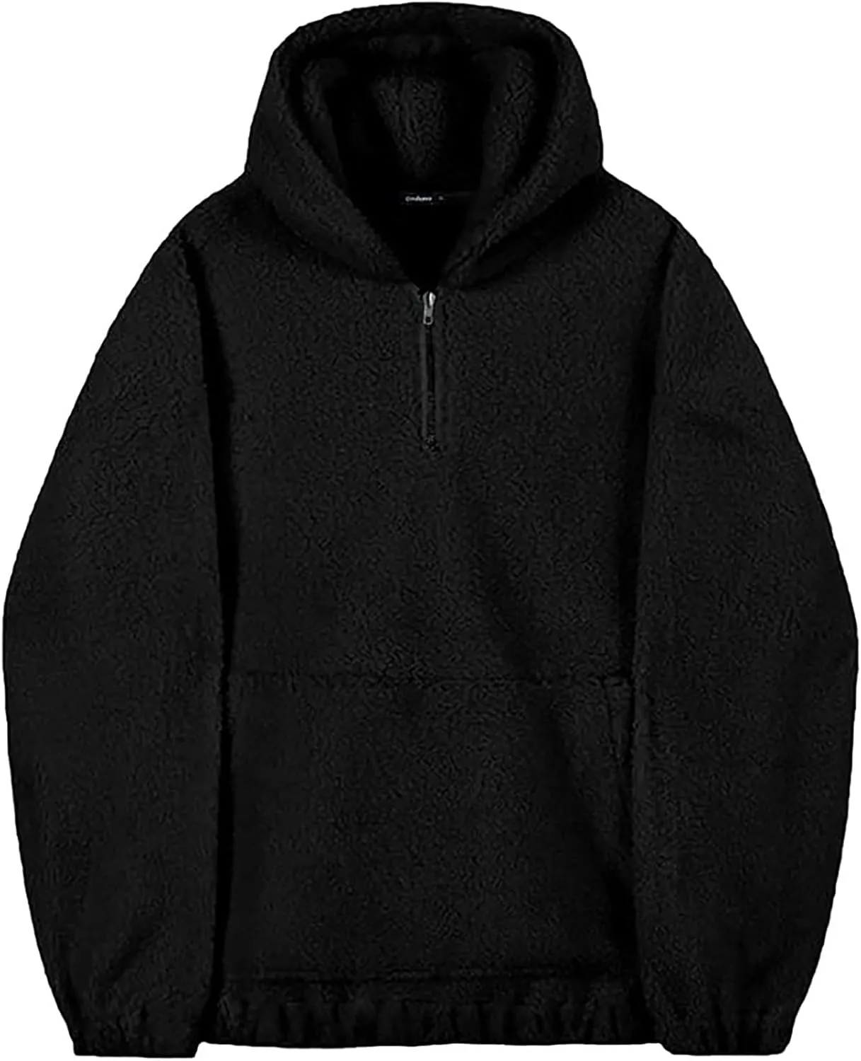 Mens Sherpa Fuzzy Pullover Hoodie Sweatshirts 1/4 Zip Up Oversized Outwear Top Long Sleeve Fleece Jacket With Pockets