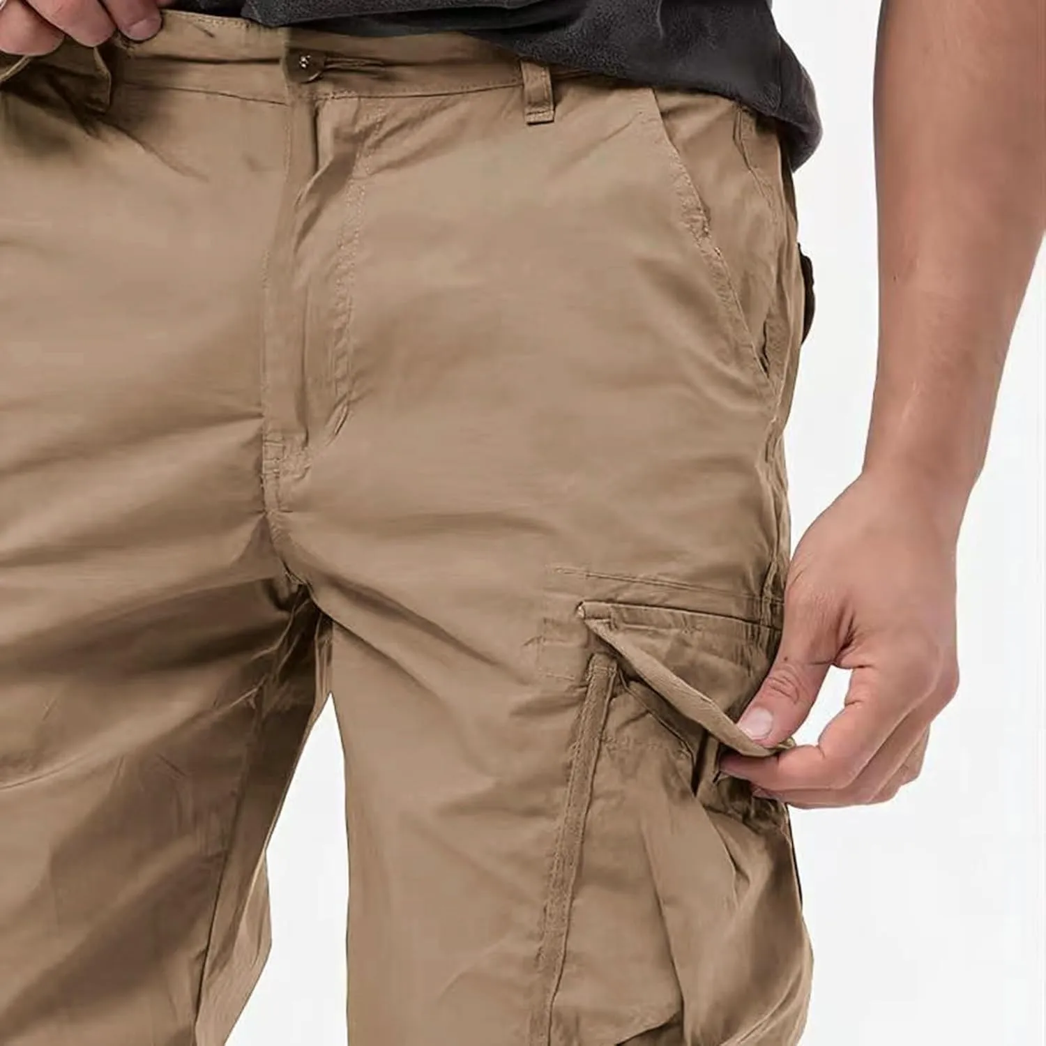 Men's Stretch Cargo Pants Outdoor Hiking Tapered Pants Solid Color Slim Fit Trousers Lightweight Baggy Work Trousers