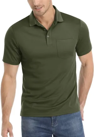 Mens Summer Quick Dry T-Shirts Sport Hiking Tee Shirts Casual Polos Shirt Work Tops with Pocket
