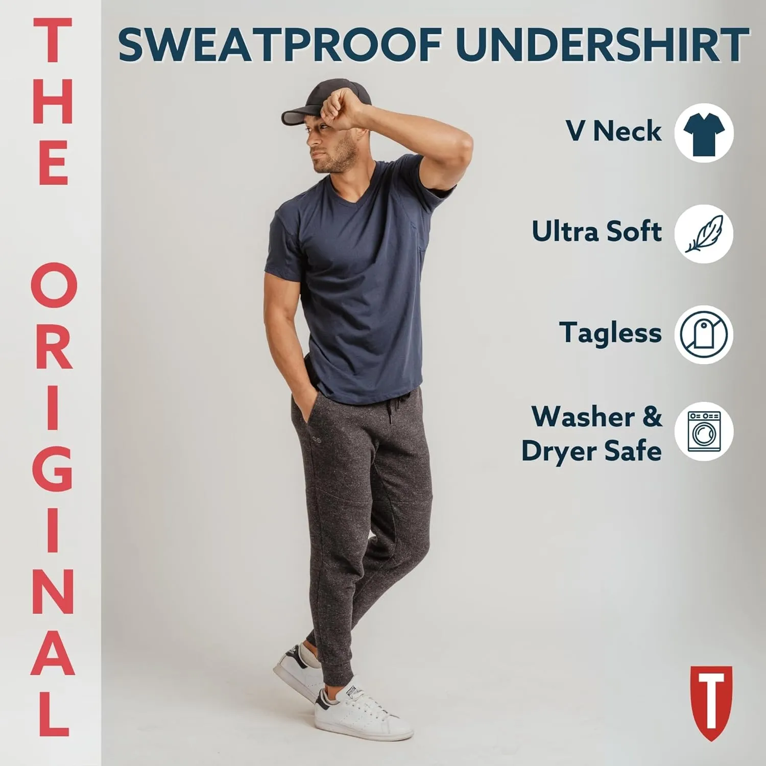 Men's Sweatproof Undershirt | Cotton V Neck | Original Fit | with Sweat Pads