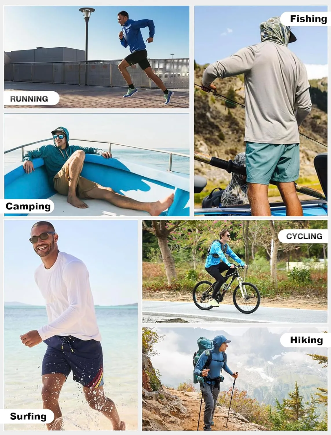 Men's UPF 50  Sun Protection Fishing Shirt Long Sleeve UV SPF Lightweight T-Shirt Rash Guard for Running Hiking