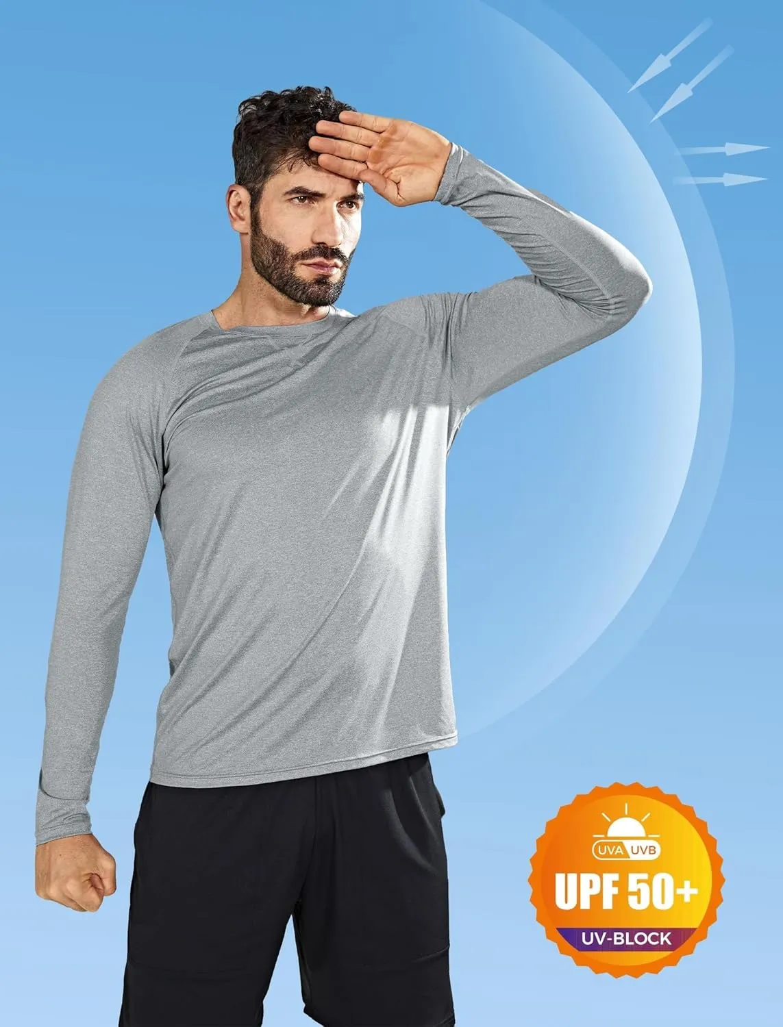 Men's UPF 50  Sun Protection Fishing Shirt Long Sleeve UV SPF Lightweight T-Shirt Rash Guard for Running Hiking