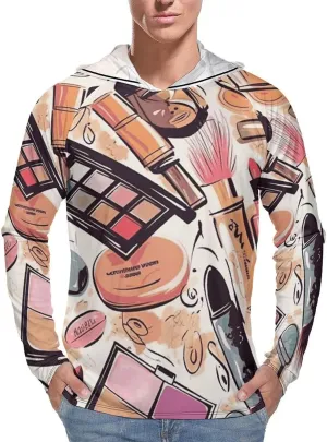 Men's UPF 50  Sun Protection Hoodie Outdoor UV Shirts Cosmetic and Makeup Theme Pattern Long Sleeve Quick Dry Fishing Hiking Shirt M