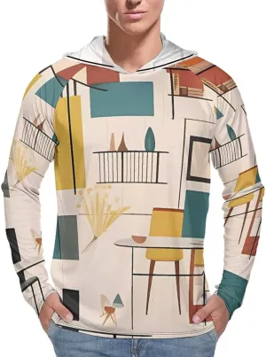 Men's UPF 50  Sun Protection Hoodie Outdoor UV Shirts Mid Century Modern Long Sleeve Quick Dry Fishing Hiking Shirt