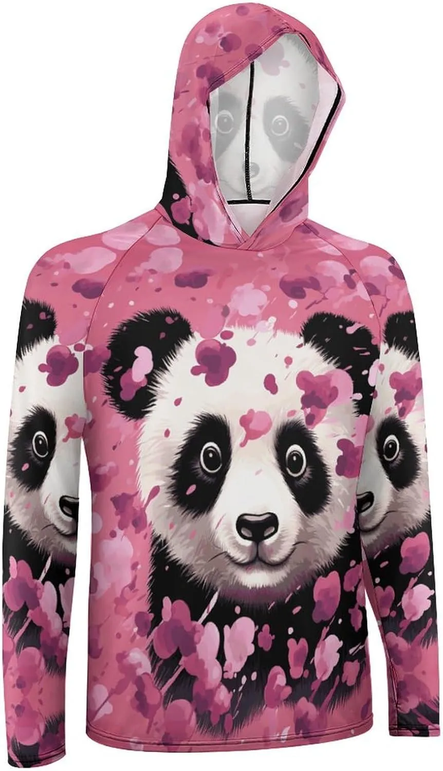 Men's UPF 50  Sun Protection Hoodie Outdoor UV Shirts Pink Panda Cotton Long Sleeve Quick Dry Fishing Hiking Shirt