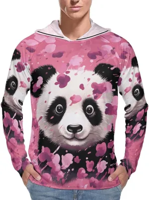Men's UPF 50  Sun Protection Hoodie Outdoor UV Shirts Pink Panda Cotton Long Sleeve Quick Dry Fishing Hiking Shirt