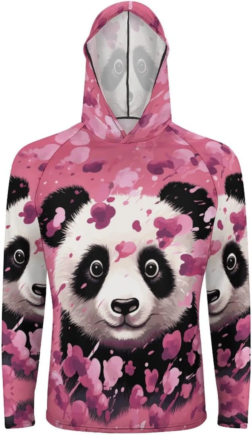Men's UPF 50  Sun Protection Hoodie Outdoor UV Shirts Pink Panda Cotton Long Sleeve Quick Dry Fishing Hiking Shirt
