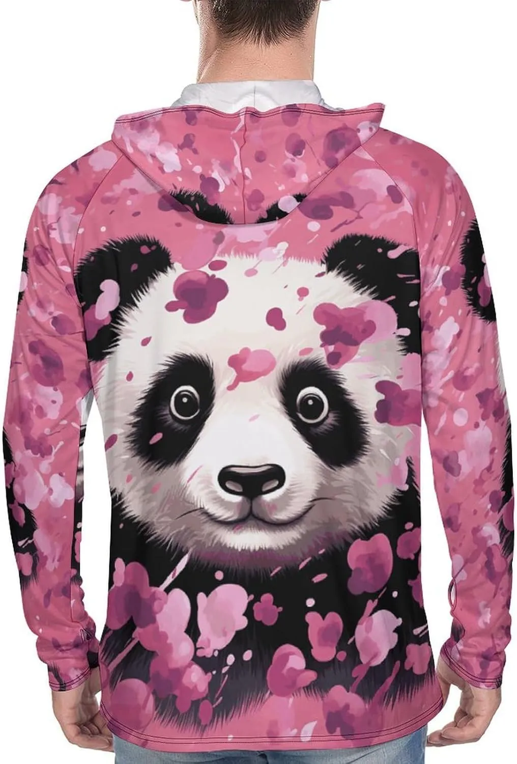 Men's UPF 50  Sun Protection Hoodie Outdoor UV Shirts Pink Panda Cotton Long Sleeve Quick Dry Fishing Hiking Shirt