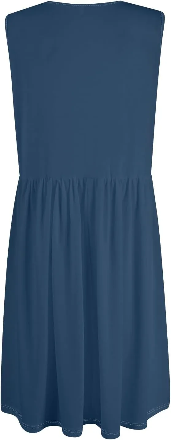 Midi Dresses for Women V Neck Button Sleeveless Tunic Sundress Summer Boho Beach Flowy A Line Tank Dress with Pockets