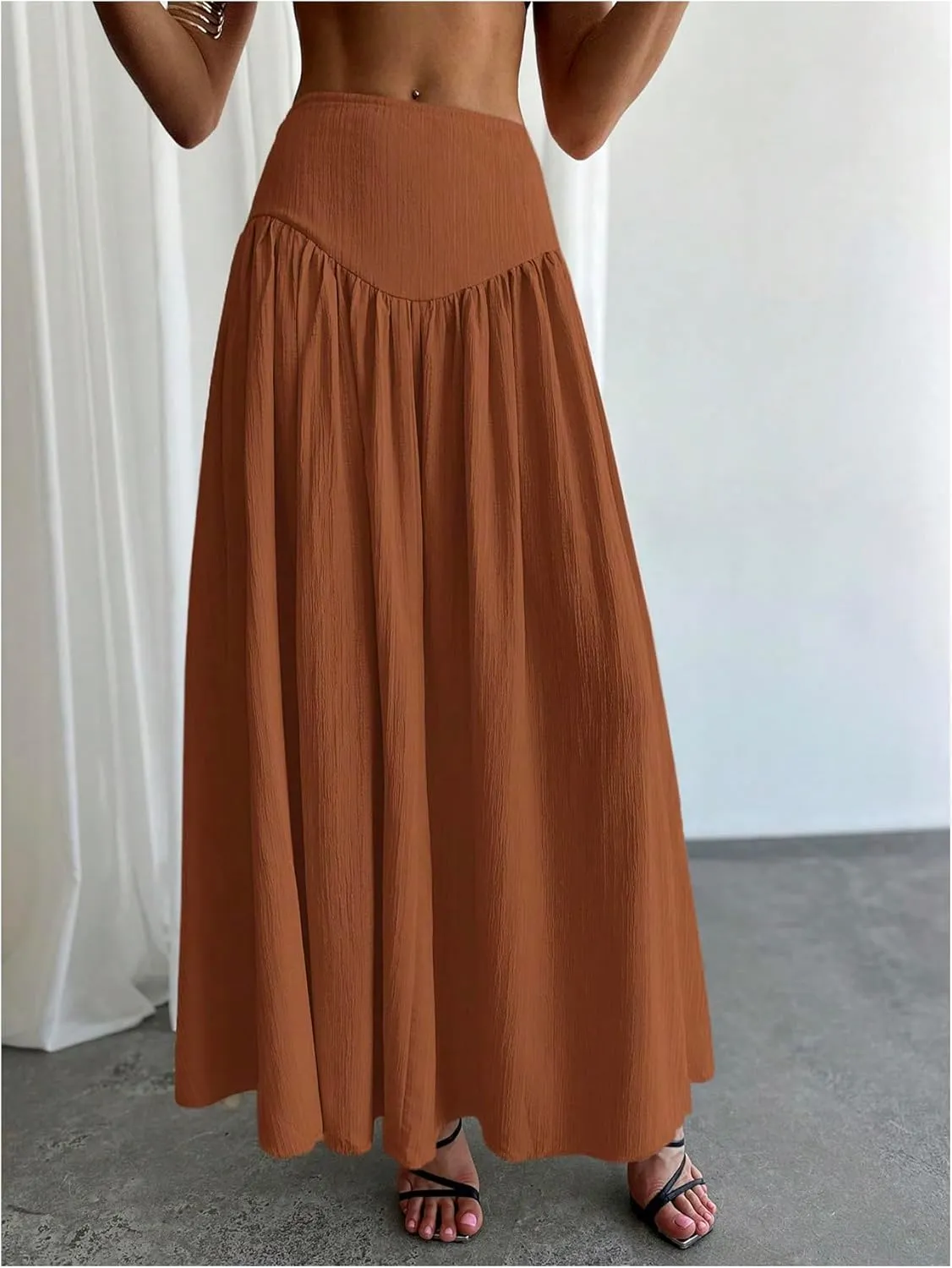 Milumia Women's Pleated Flowy Long Skirts High Waist Maxi Skirt with Pocket