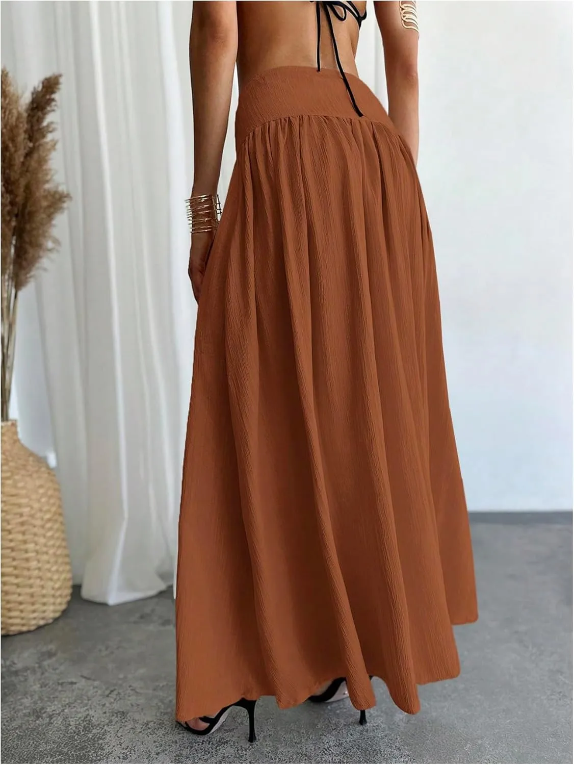 Milumia Women's Pleated Flowy Long Skirts High Waist Maxi Skirt with Pocket