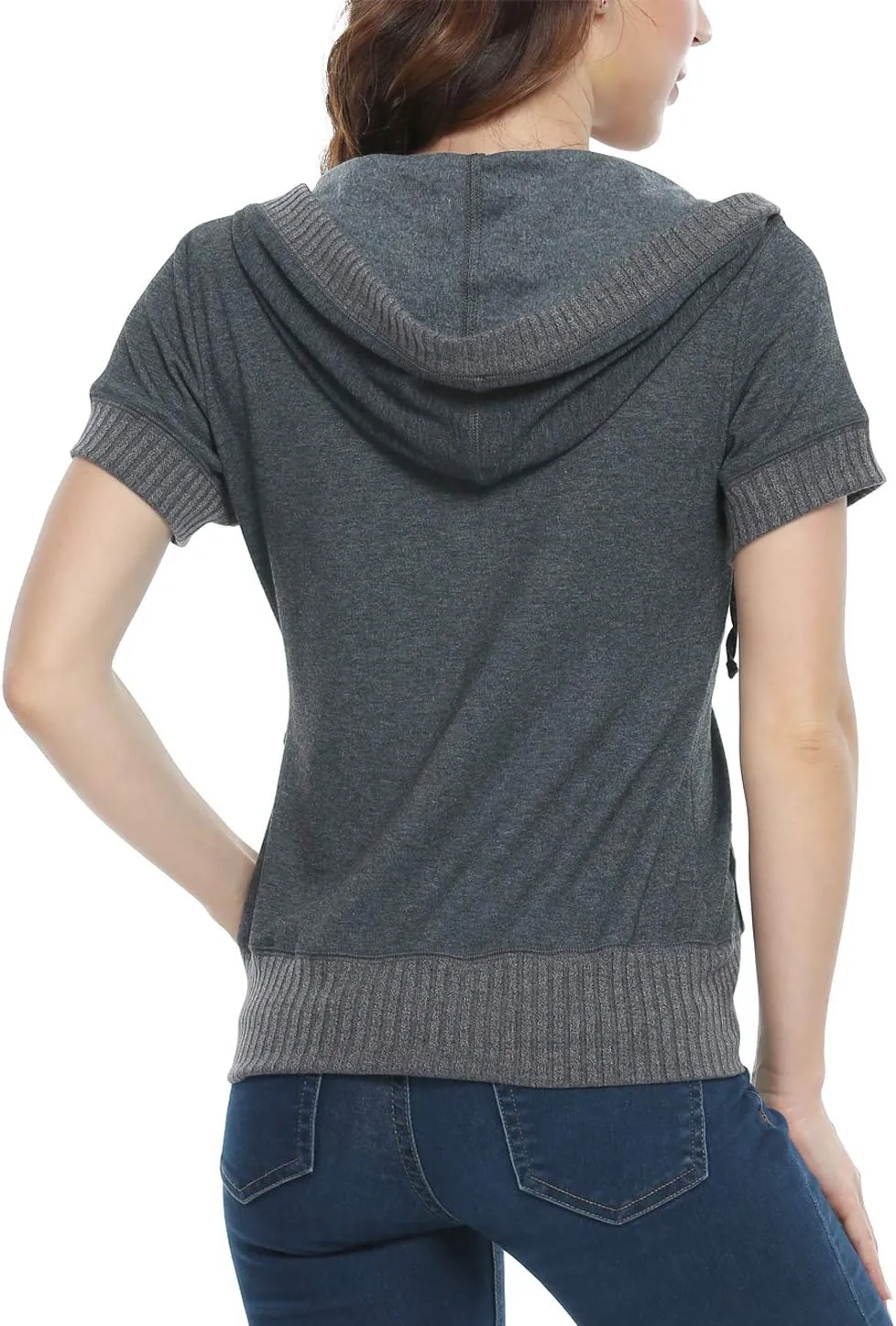 MISS MOLY Women Short Sleeves Hoodie Jacket Full Zip Up Lightweight Sweatshirt Casual