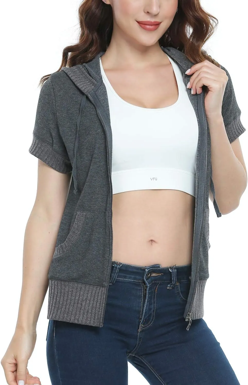 MISS MOLY Women Short Sleeves Hoodie Jacket Full Zip Up Lightweight Sweatshirt Casual