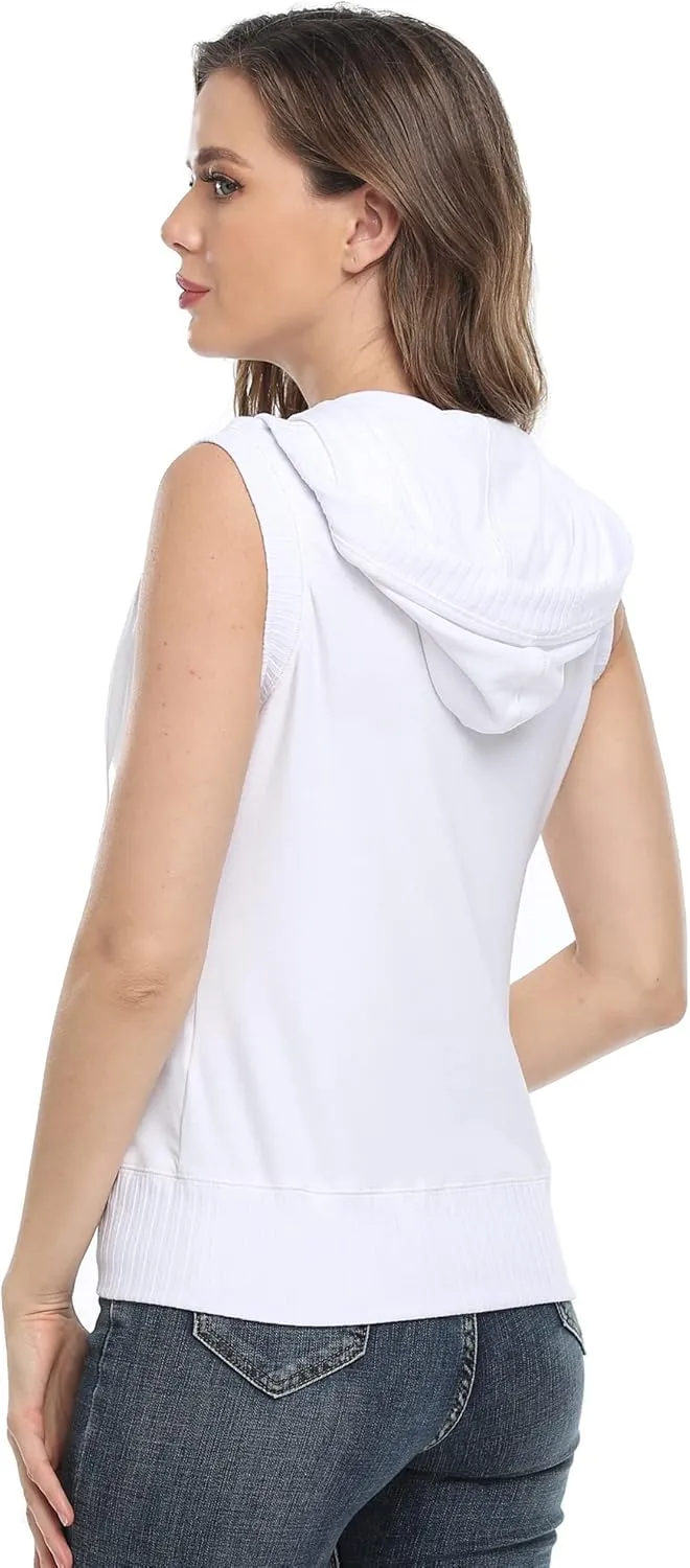 MISS MOLY Women's Sleeveless Hoodies Sweatshirt Basic Solid Zip Up Vest Hoodie