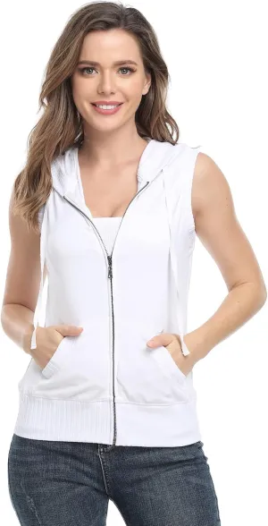 MISS MOLY Women's Sleeveless Hoodies Sweatshirt Basic Solid Zip Up Vest Hoodie