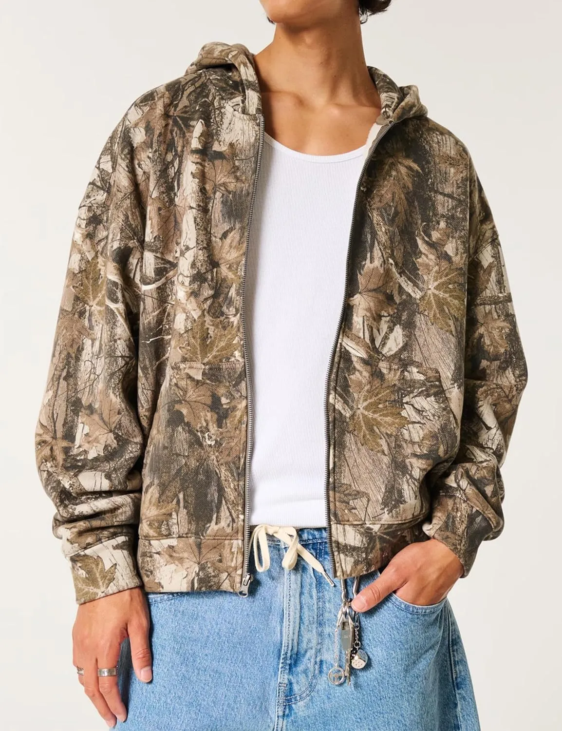 MISSACTIVER Camo Zip Up Hoodie Women Men Maple Leaf Print Fleece Oversized Hooded Sweatshirt Long Sleeve Jackets