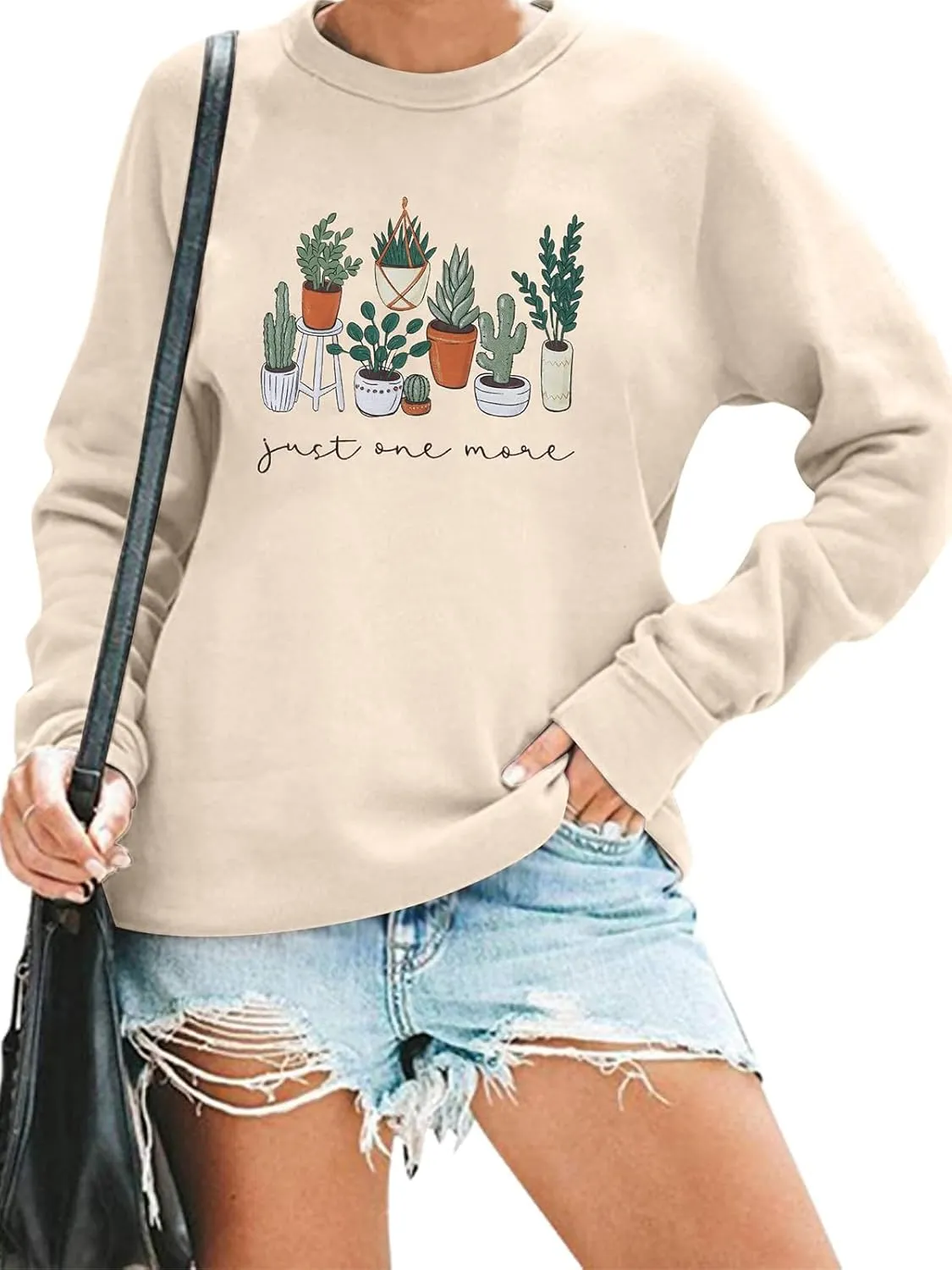MNLYBABY Just One More Plant Sweatshirt - Women's Gardening Pullover Shirt - Plant Lover Gifts - Long Sleeve Tops