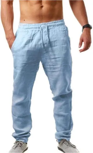Muscularfit Big and Tall Pants for Men 2023 Casual Cotton Linen Loose Trousers Drawstring Elastic Waist Solid Straight Legs