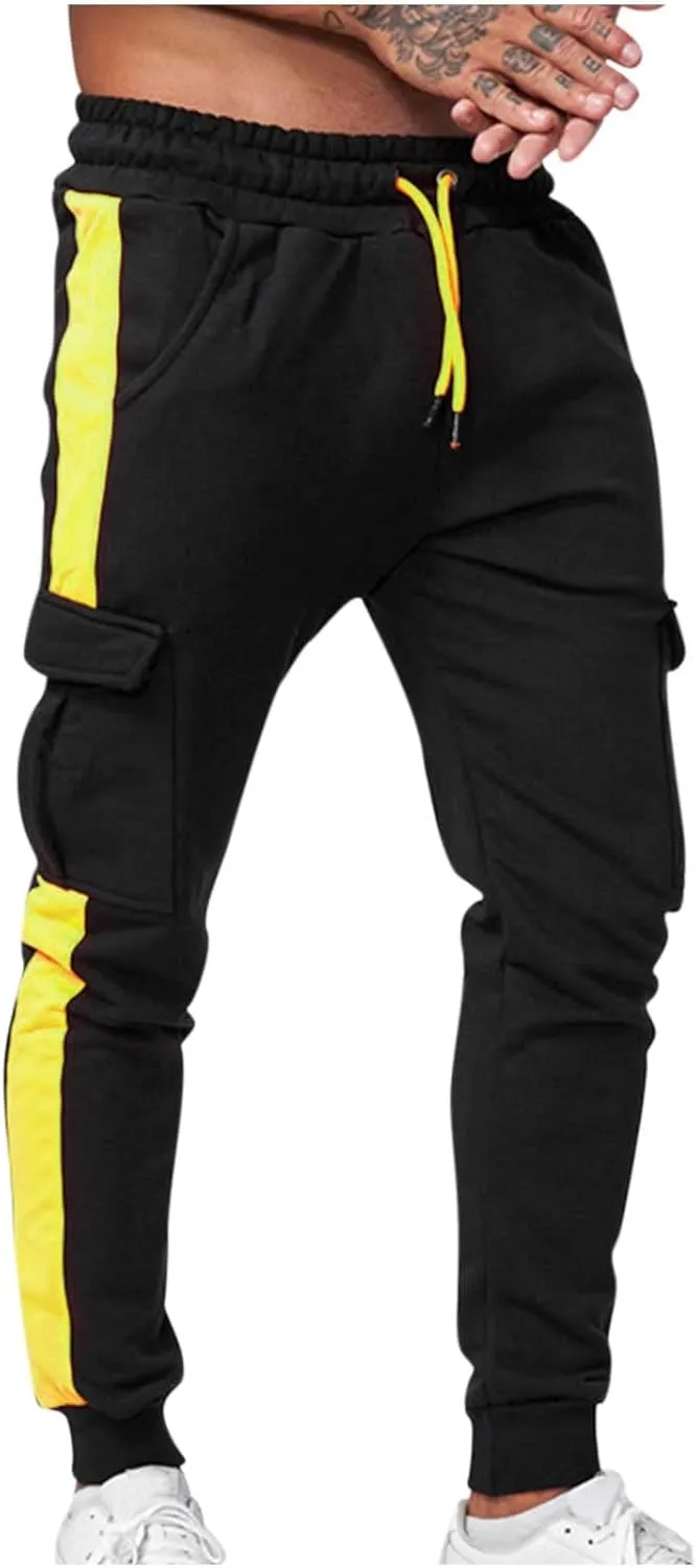 Muscularfit Black Joggers Men Slim Fit Drawstring Elastic Waist Cargo Pants Multi Pockets Causal Slacks Tapered Sweatpants