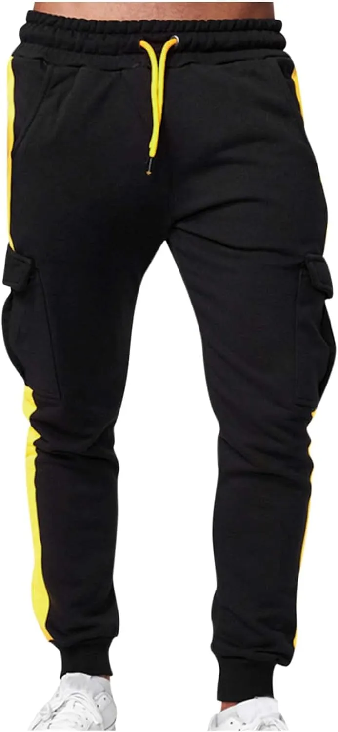 Muscularfit Black Joggers Men Slim Fit Drawstring Elastic Waist Cargo Pants Multi Pockets Causal Slacks Tapered Sweatpants