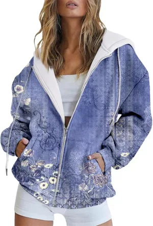 Muyise Womens Full Zip Up Hoodies Long Sleeve Oversized Y2K Coat Trendy Fall Outfits Casual Drawstring Jackets with Pockets