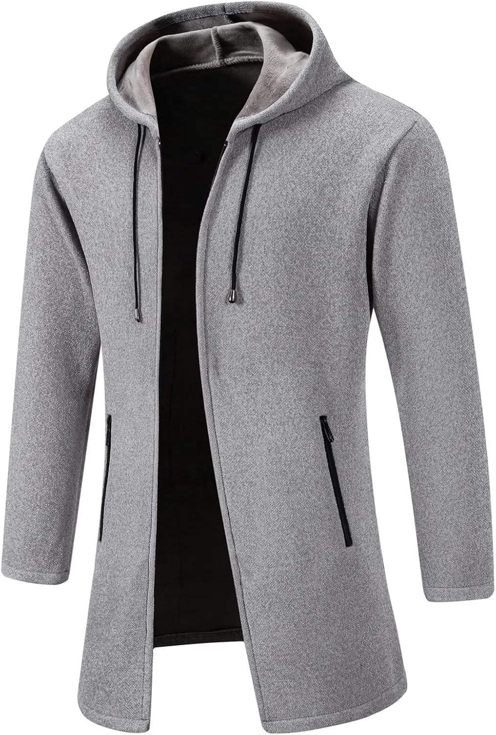 Mylldey Men's Long Cardigan Hoodies Full-zip Fleece Lined Sweaters Knit Regular Fit Casual Sweater Hooded Coat wiht Pocket