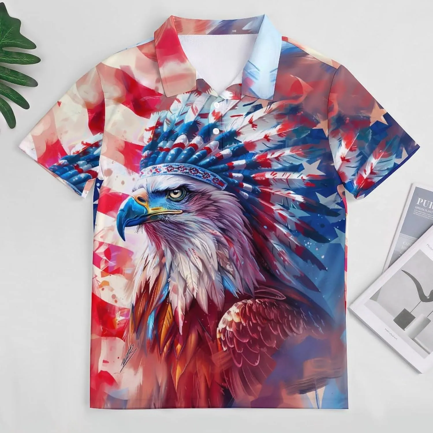 Native U.S.A Eagle Mens Polo Shirts Quick Dry Short Sleeve Golf Slim Fit T Shirt