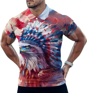 Native U.S.A Eagle Mens Polo Shirts Quick Dry Short Sleeve Golf Slim Fit T Shirt