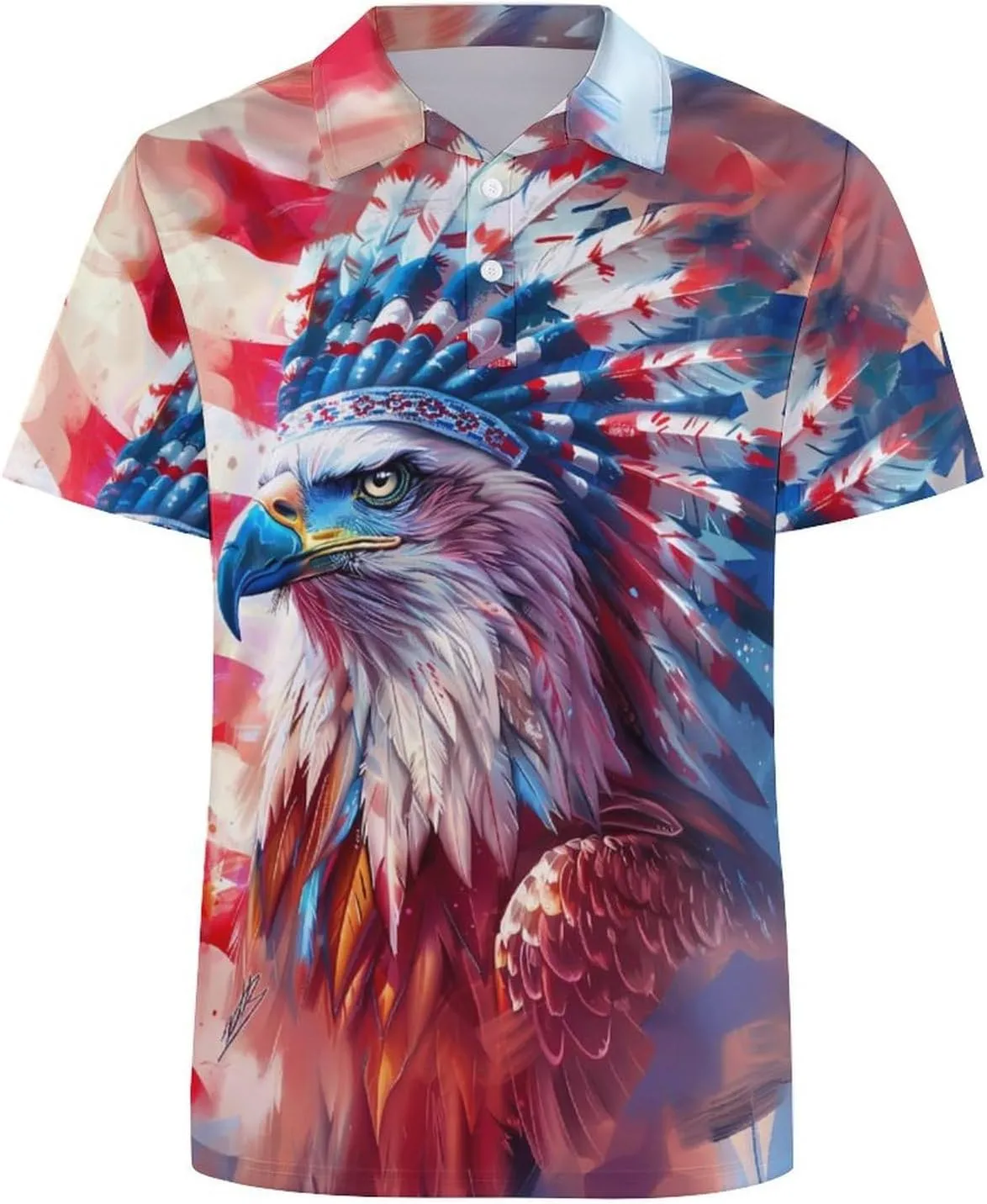 Native U.S.A Eagle Mens Polo Shirts Quick Dry Short Sleeve Golf Slim Fit T Shirt