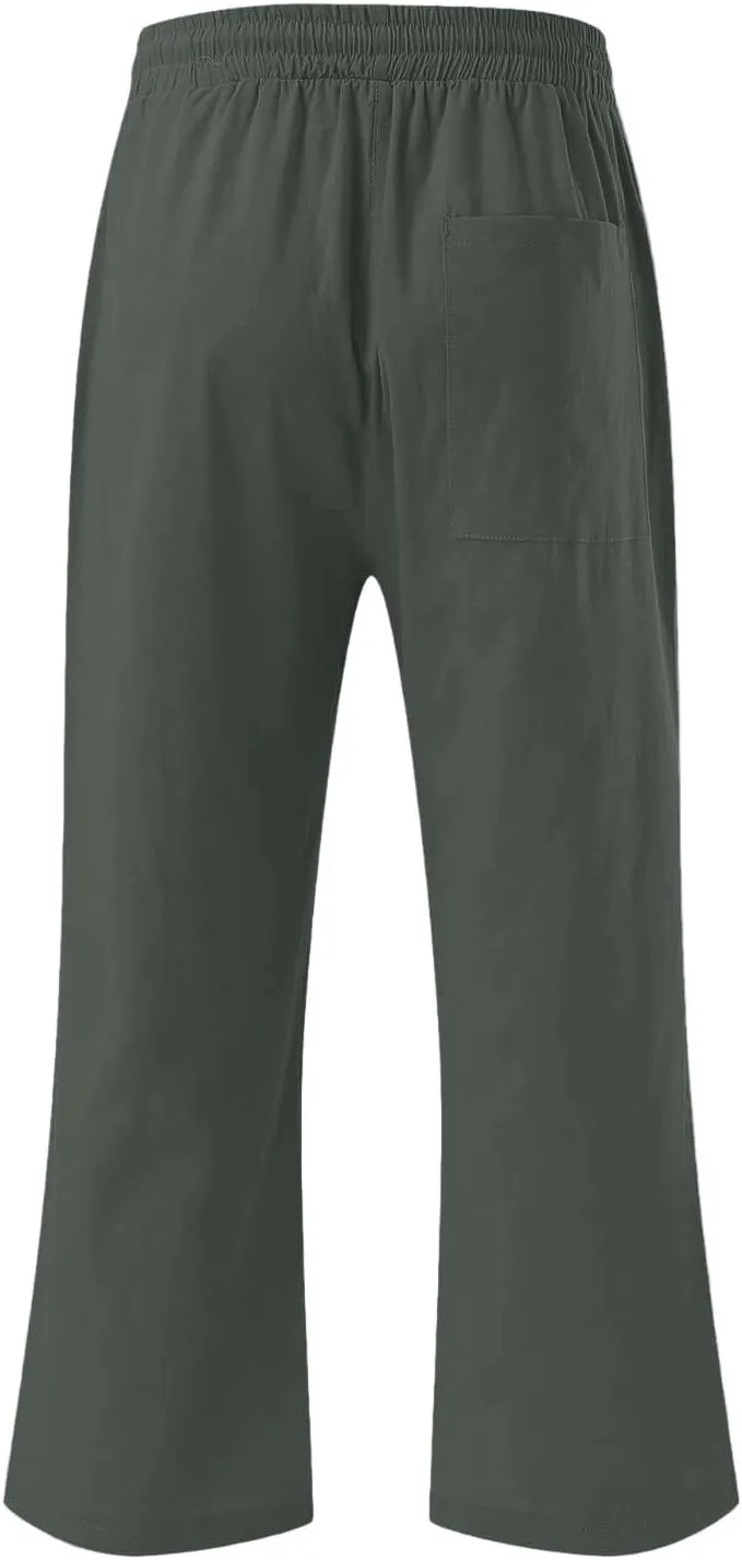 NBXNZWF Capri Pants for Women Cotton Linen 2025 Summer Casual Straight Wide Leg Cropped Pants Elastic High Waist Trousers