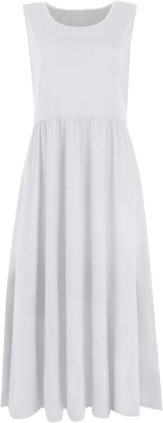 NBXNZWF Summer Dresses for Women 2025 Casual Loose Sleeveless Sundresses Beach A-Line Tank T-Shirt Midi Dress with Pockets