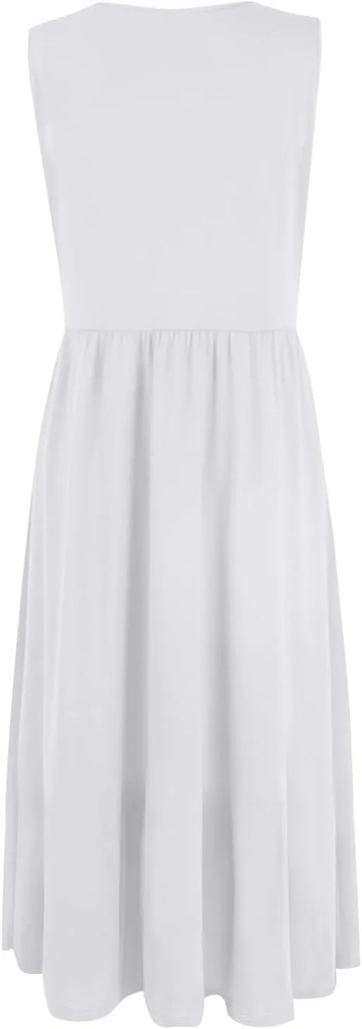 NBXNZWF Summer Dresses for Women 2025 Casual Loose Sleeveless Sundresses Beach A-Line Tank T-Shirt Midi Dress with Pockets