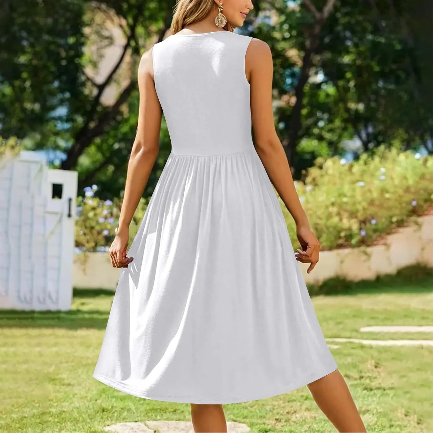 NBXNZWF Summer Dresses for Women 2025 Casual Loose Sleeveless Sundresses Beach A-Line Tank T-Shirt Midi Dress with Pockets