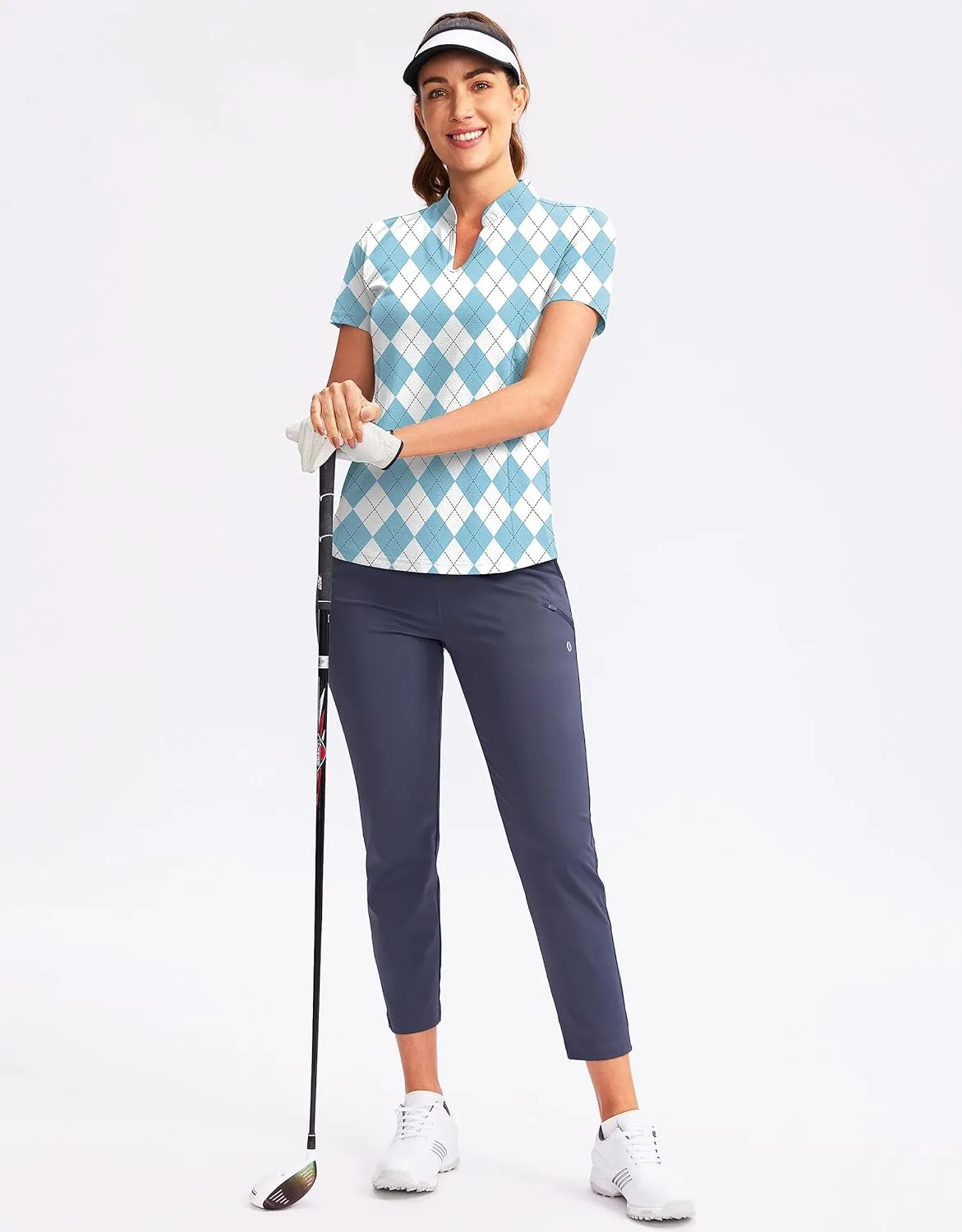 Obla Women's Golf Polo Shirt V-Neck Short Sleeve Collarless Quick Dry Tennis Running T Shirt Golf Tops for Women