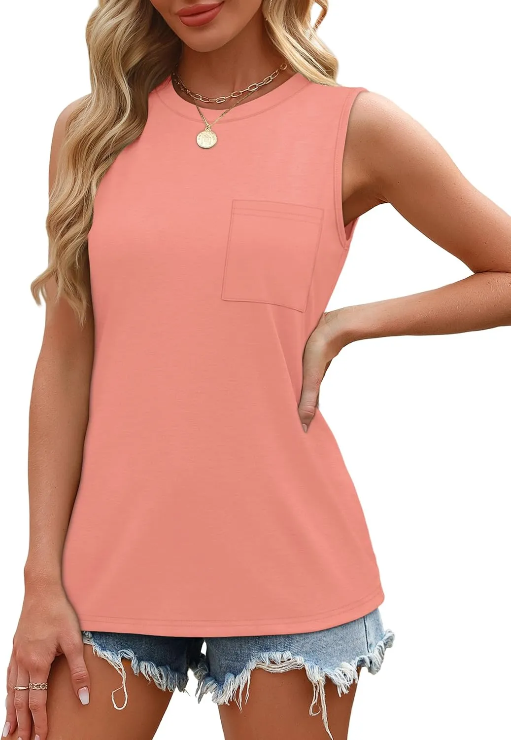 OFEEFAN Womens Tank Tops Summer Sleeveless Tops Loose Fit Crewneck Basic Tee Shirts for Women