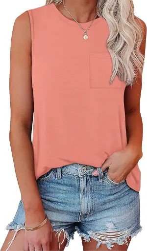 OFEEFAN Womens Tank Tops Summer Sleeveless Tops Loose Fit Crewneck Basic Tee Shirts for Women