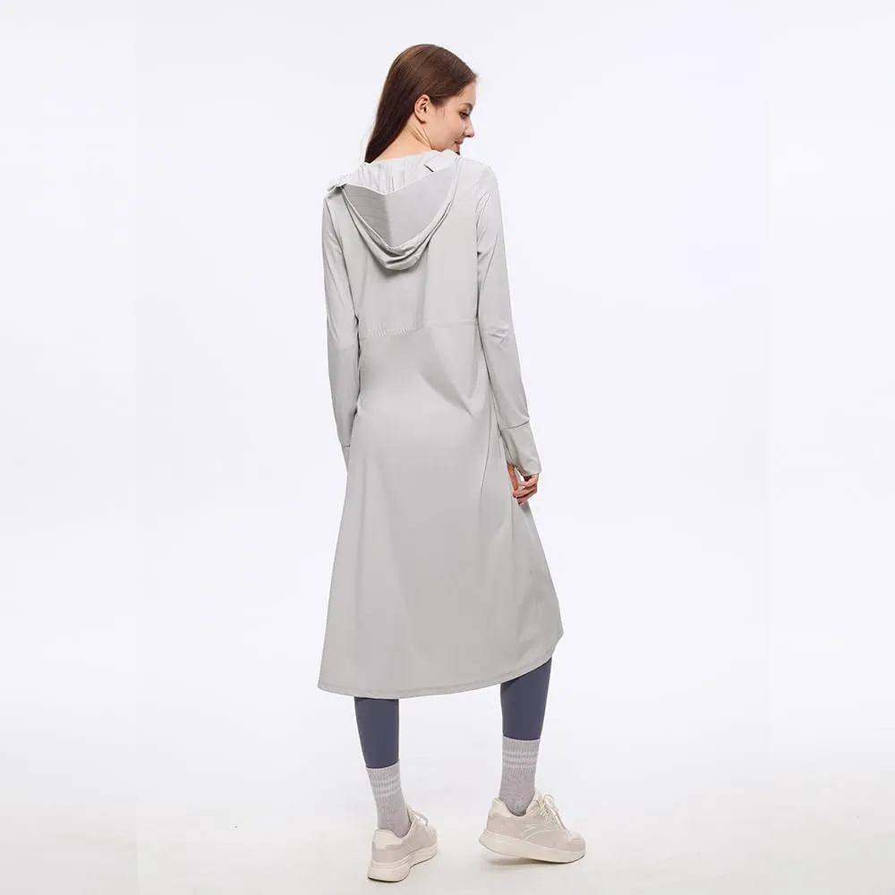OHRAIN Long Sleeve Sun Skin Coat for Women UPF 50  UV Protection Long Hoodide Full Zip Cooling Trench Outdoor Hiking SLC3M384