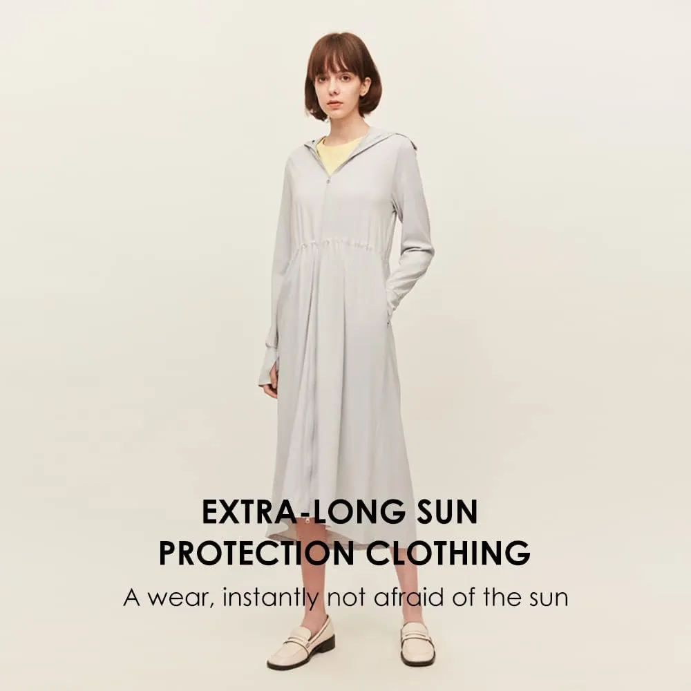 OHRAIN Long Sleeve Sun Skin Coat for Women UPF 50  UV Protection Long Hoodide Full Zip Cooling Trench Outdoor Hiking SLC3M384