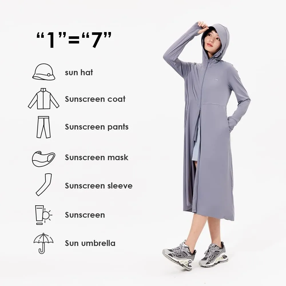 OHRAIN Long Sleeve Sun Skin Coat for Women UPF 50  UV Protection Long Hoodide Full Zip Cooling Trench Outdoor Hiking SLC3M384